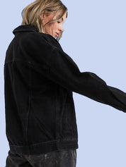 Kotty Women Spread Collar Solid Cotton Casual Denim Jacket