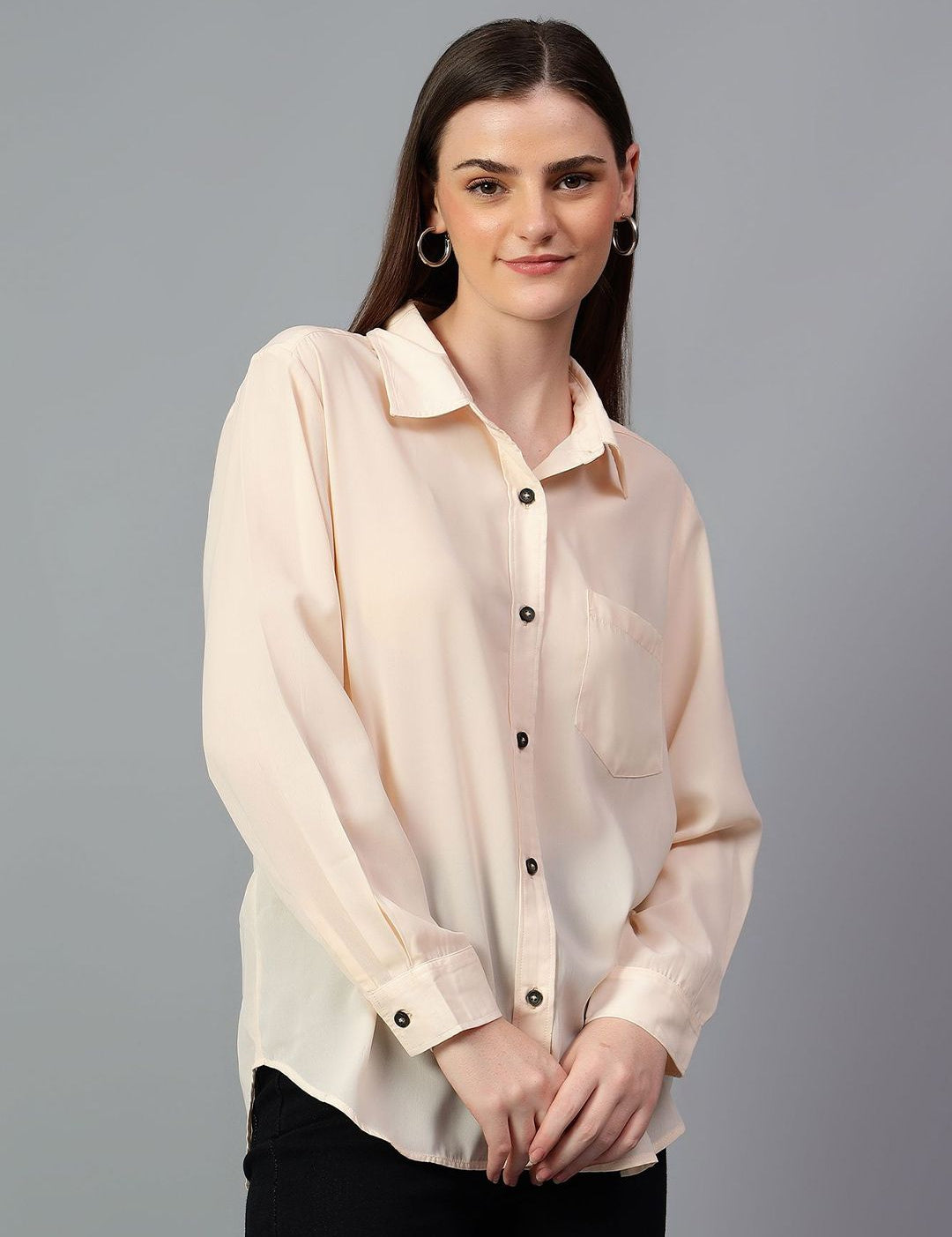 Kotty Women Comfort Spread Collar Solid Oversized Casual Shirt