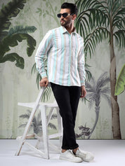 Kotty Men Spread Collar Vertical Striped Casual Shirt