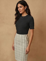 Kotty Top Black Women's Crop Ribbed Short-Sleeve Fashion