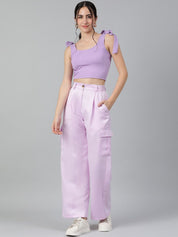 Kotty Women Relaxed Straight Leg Straight Fit High-Rise Easy Wash Cargos Trousers