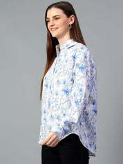 Kotty Women Comfort Spread Collar Floral Printed Cotton Oversized Casual Shirt