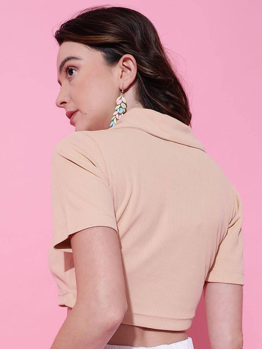 Kotty Women Solid Shirt Collar Cotton Top