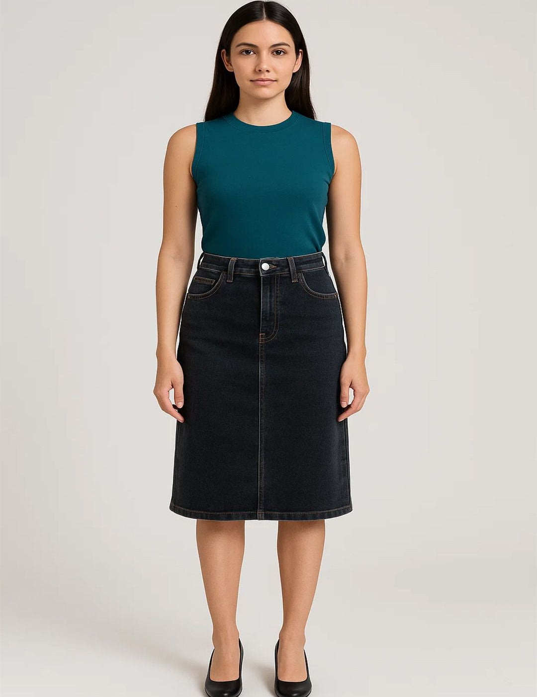 Kotty High-Rise Denim Pencil Knee-Length Skirt