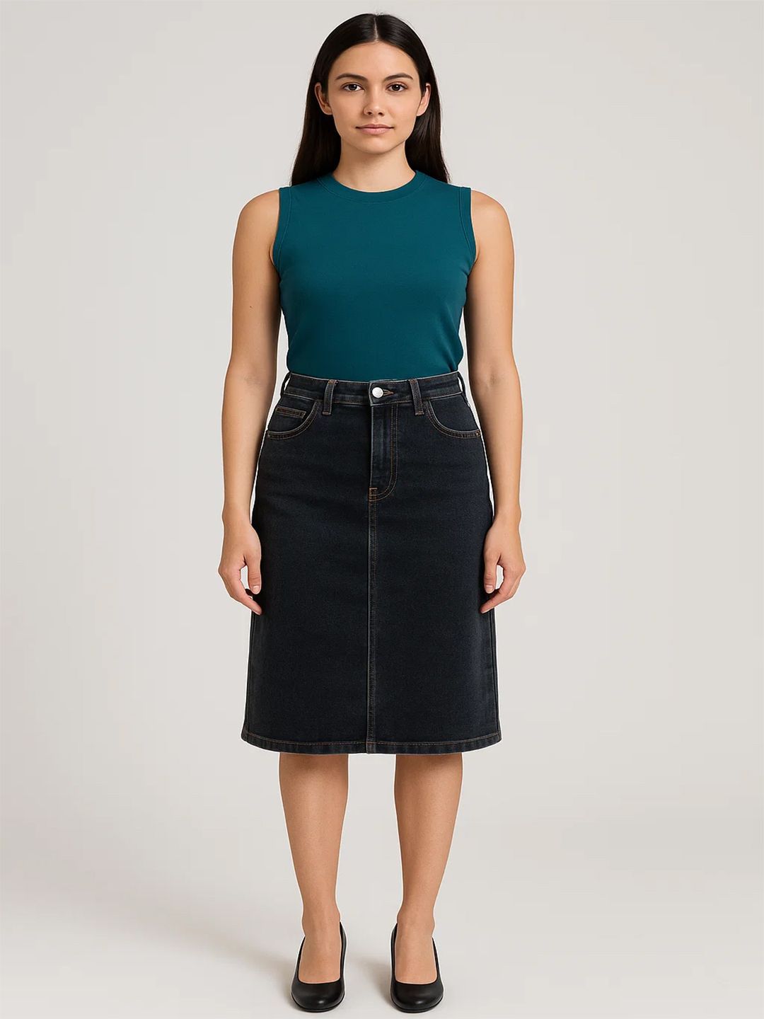 Kotty High-Rise Denim Pencil Knee-Length Skirt