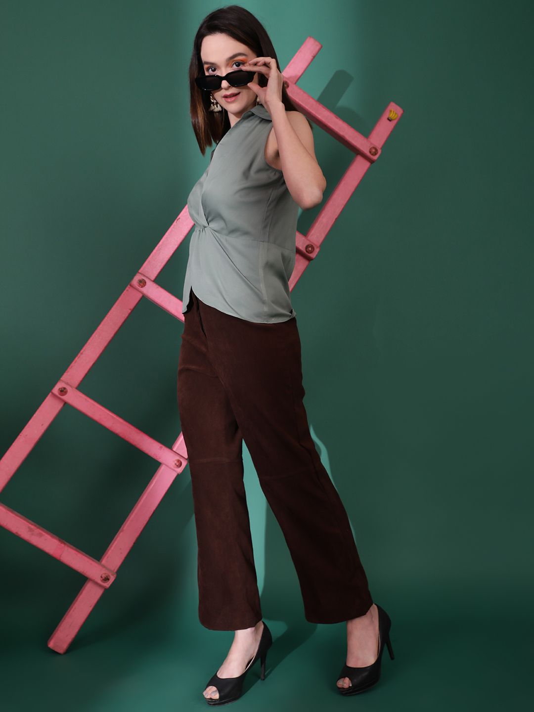 Kotty Women Solid Shirt Collar  Top