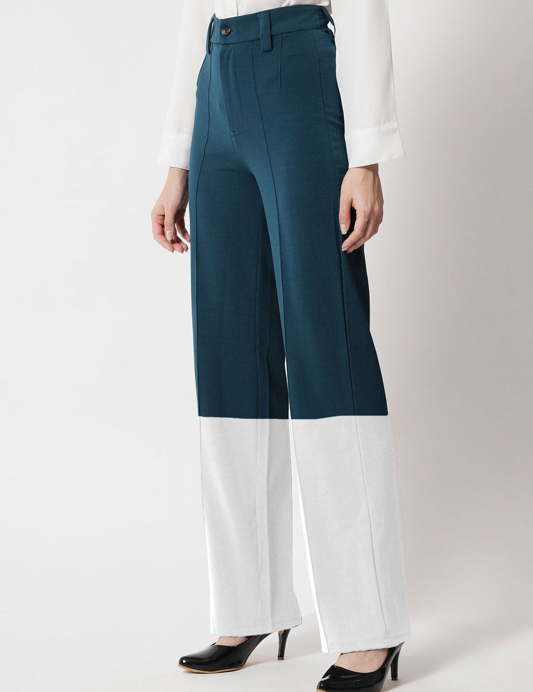 Kotty Women Colourblocked Relaxed Straight Leg Straight Fit High-Rise Easy Wash Trousers