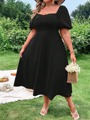 CURVE BY KOTTY Plus Size Puff Sleeve Fit & Flare Midi Dress With Slits