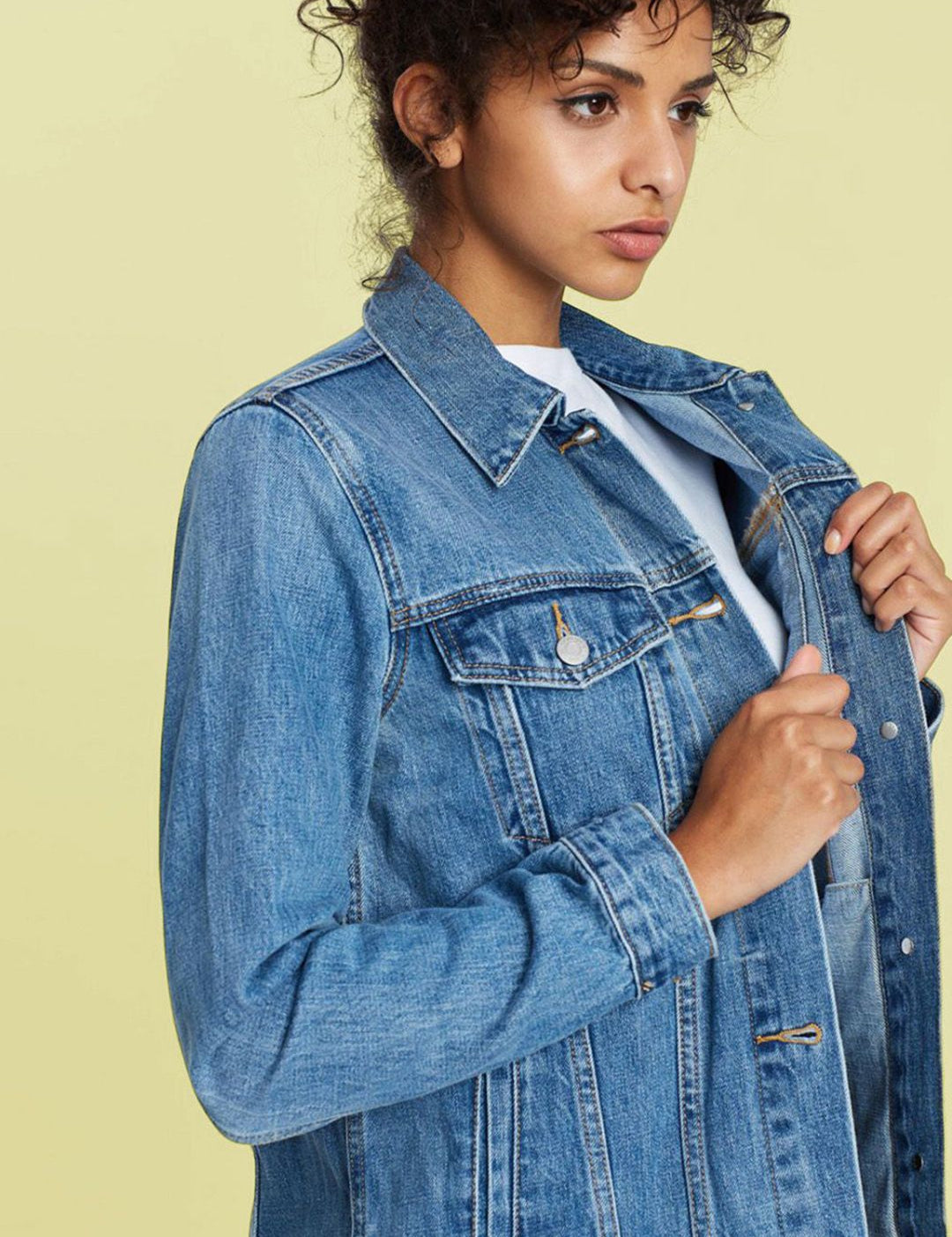 Kotty Women Spread Collar Solid Cotton Casual Denim Jacket