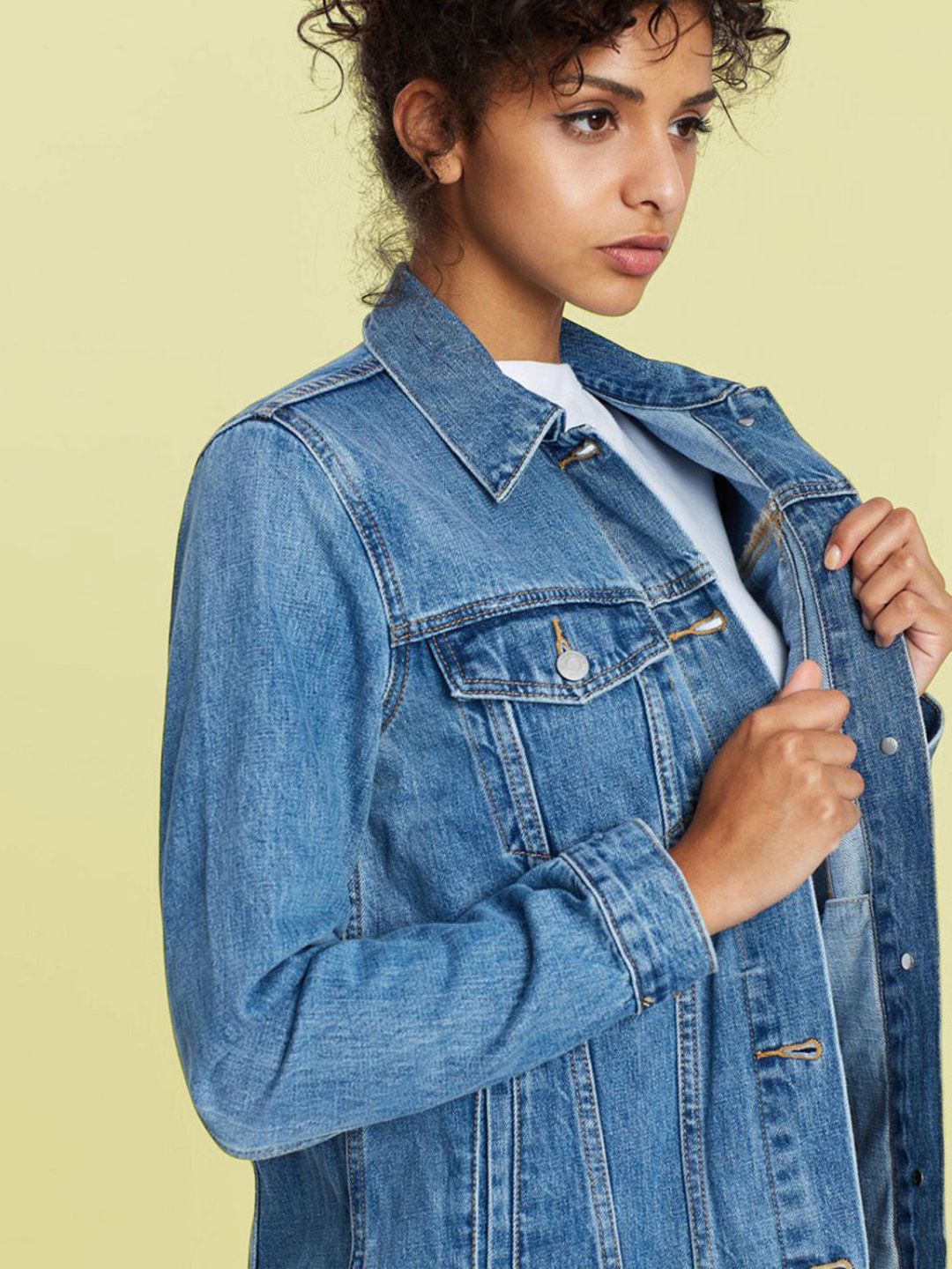 Kotty Women Spread Collar Solid Cotton Casual Denim Jacket