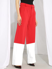 Kotty Women Colourblocked Relaxed Straight Fit High-Rise Easy Wash Pleated Trouser