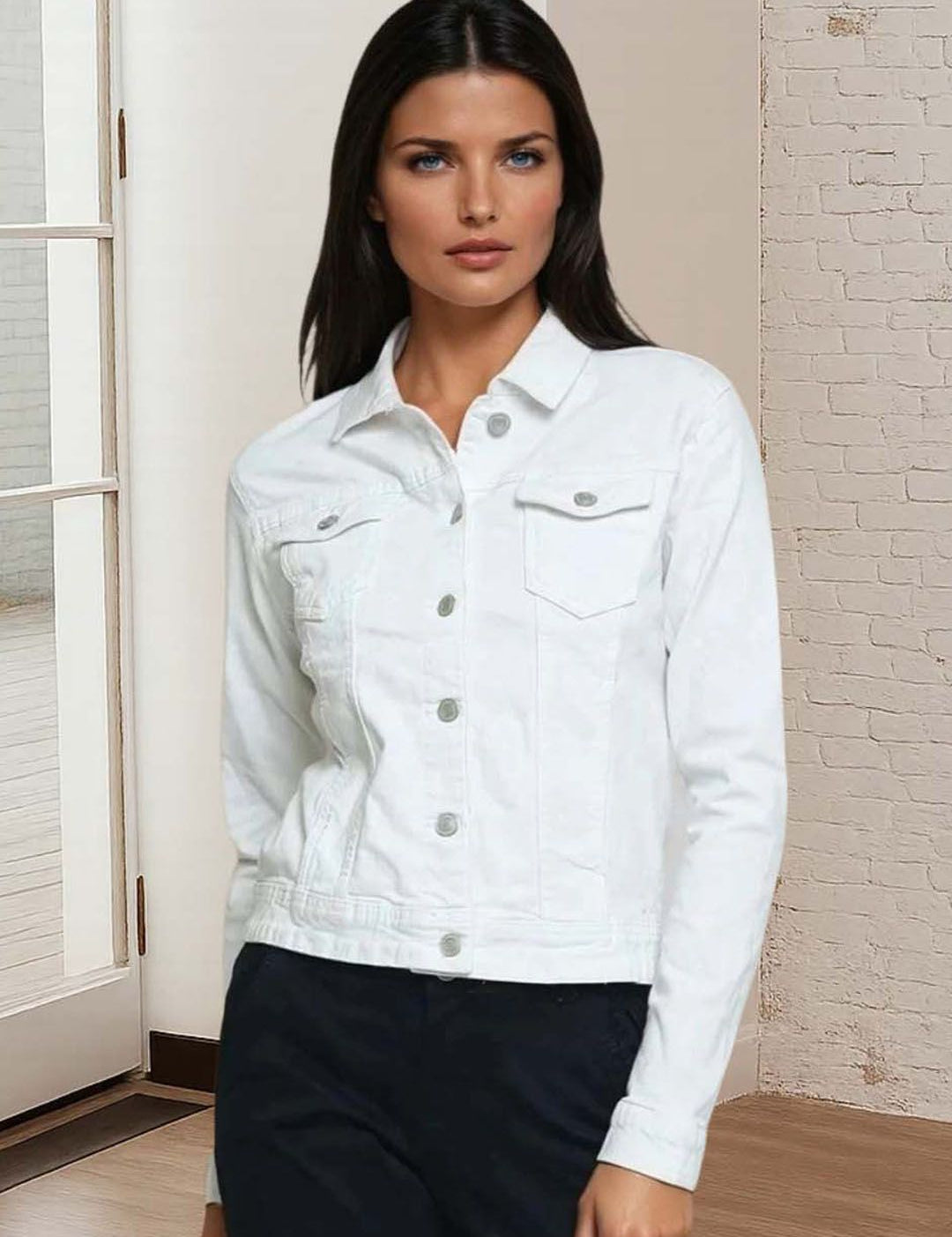 Kotty Women Spread Collar Solid Denim Jacket