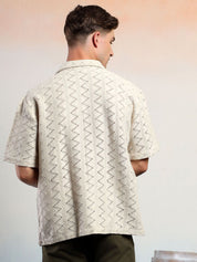 Kotty Chevron Cotton Spread Collar Short Sleeves Shirt