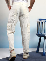 Kotty Men Low-Rise Wrinkle Free Chambray Pleated Cargos Trousers