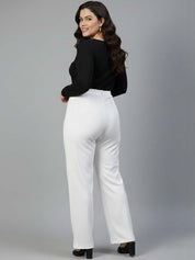 White Regular Fit High-Rise Pants for Women – Everyday Solid Design | Kotty
