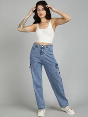 Kotty Women Straight Fit High-Rise Stretchable Cargo Styles Jeans
