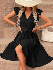 Kotty Flutter Sleeves Wrap Dress