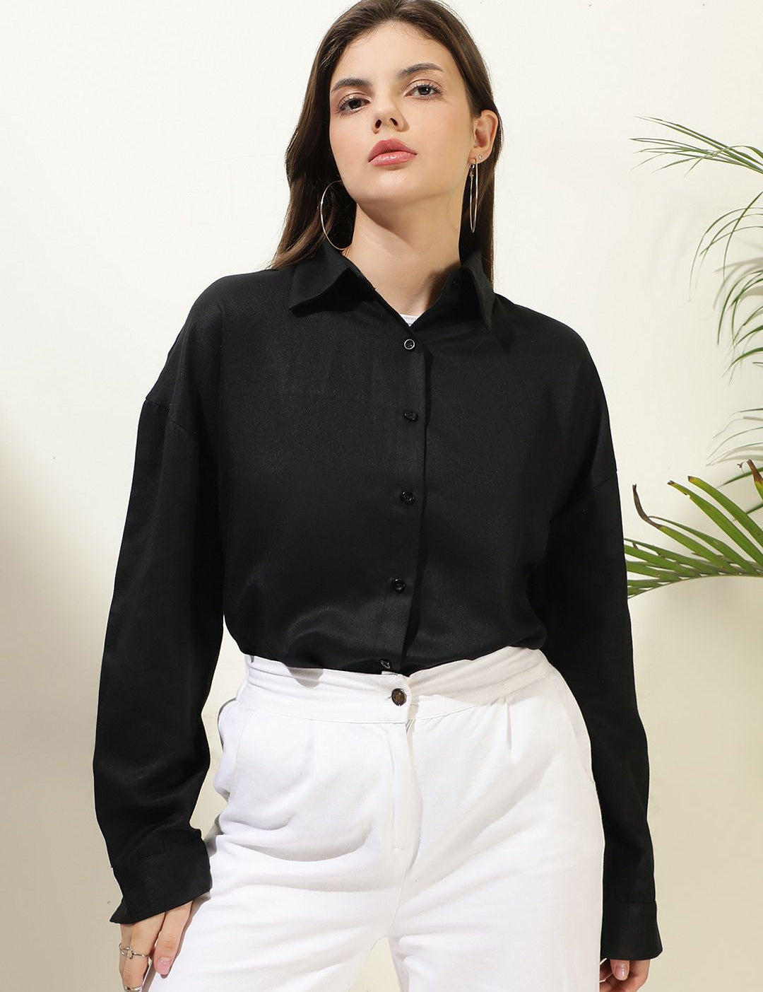 Kotty Women Comfort Spread Collar Solid Cotton Oversized Casual Shirt