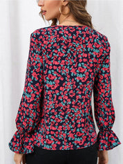 Kotty Floral Print Bell Sleeve Crepe Top