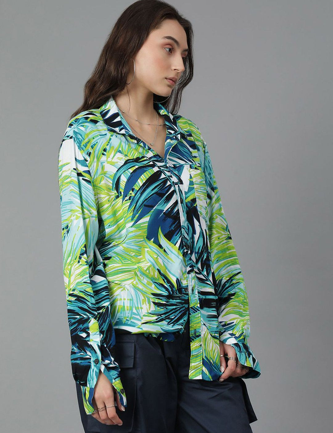 Kotty Women Spread Collar Floral Printed Cotton Oversized Casual Shirt