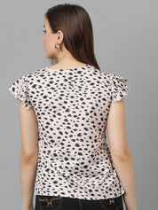 Kotty Women Printed V-Neck Flutter Sleeve Crepe Top