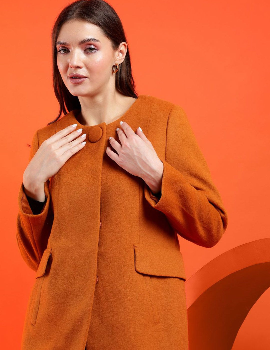 Kotty Band Collar Long Sleeves Overcoat