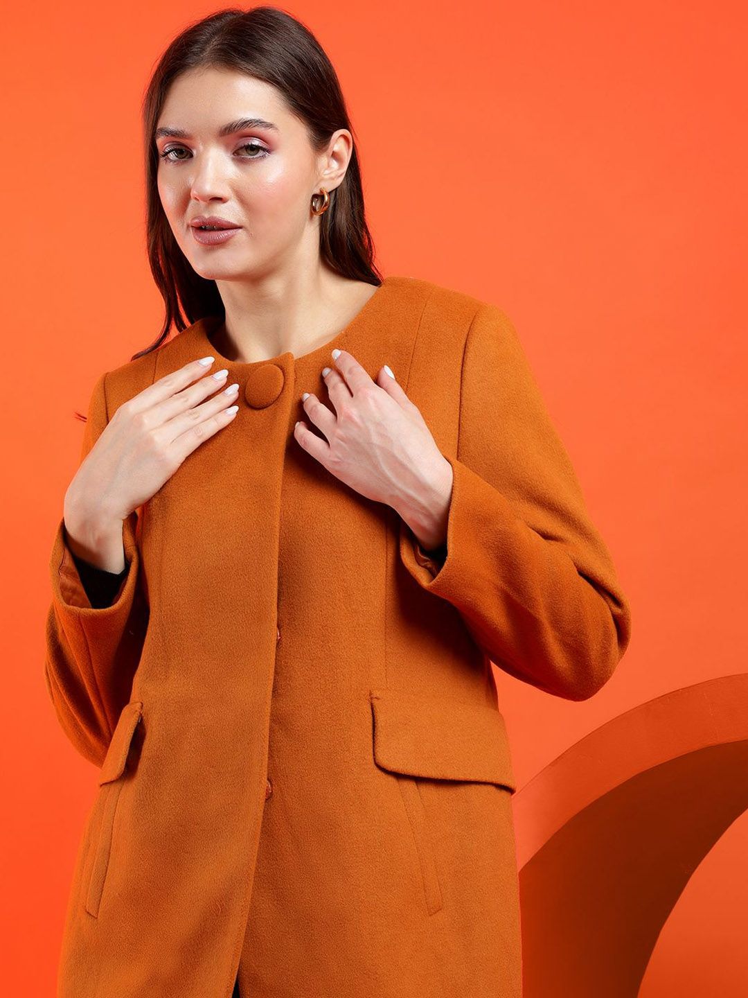 Kotty Band Collar Long Sleeves Overcoat