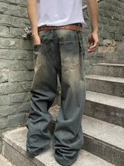 Kotty Men Wide Leg Low-Rise Light Fade Stretchable Jeans