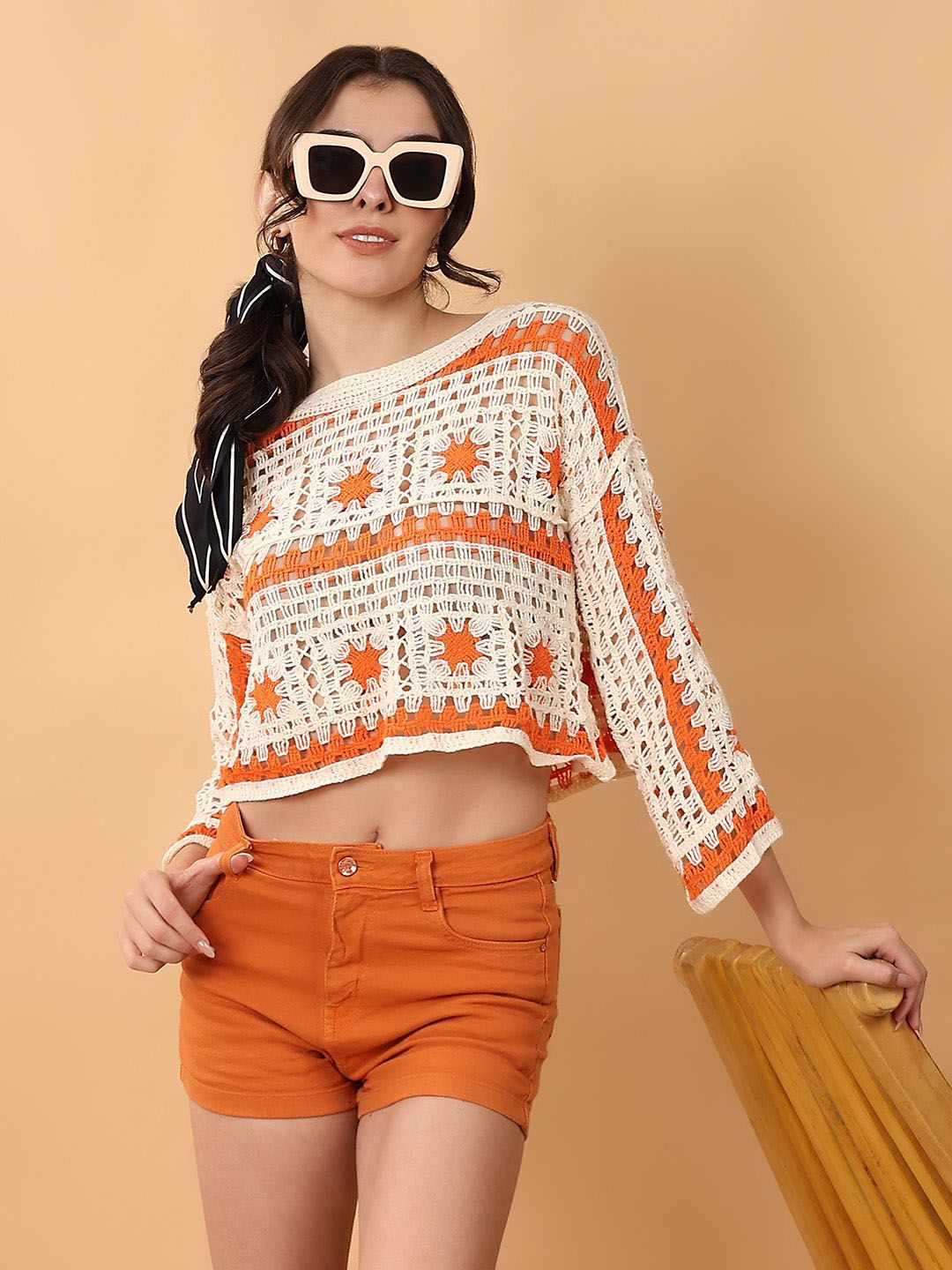 Kotty Women Self Design Cotton Crop Top