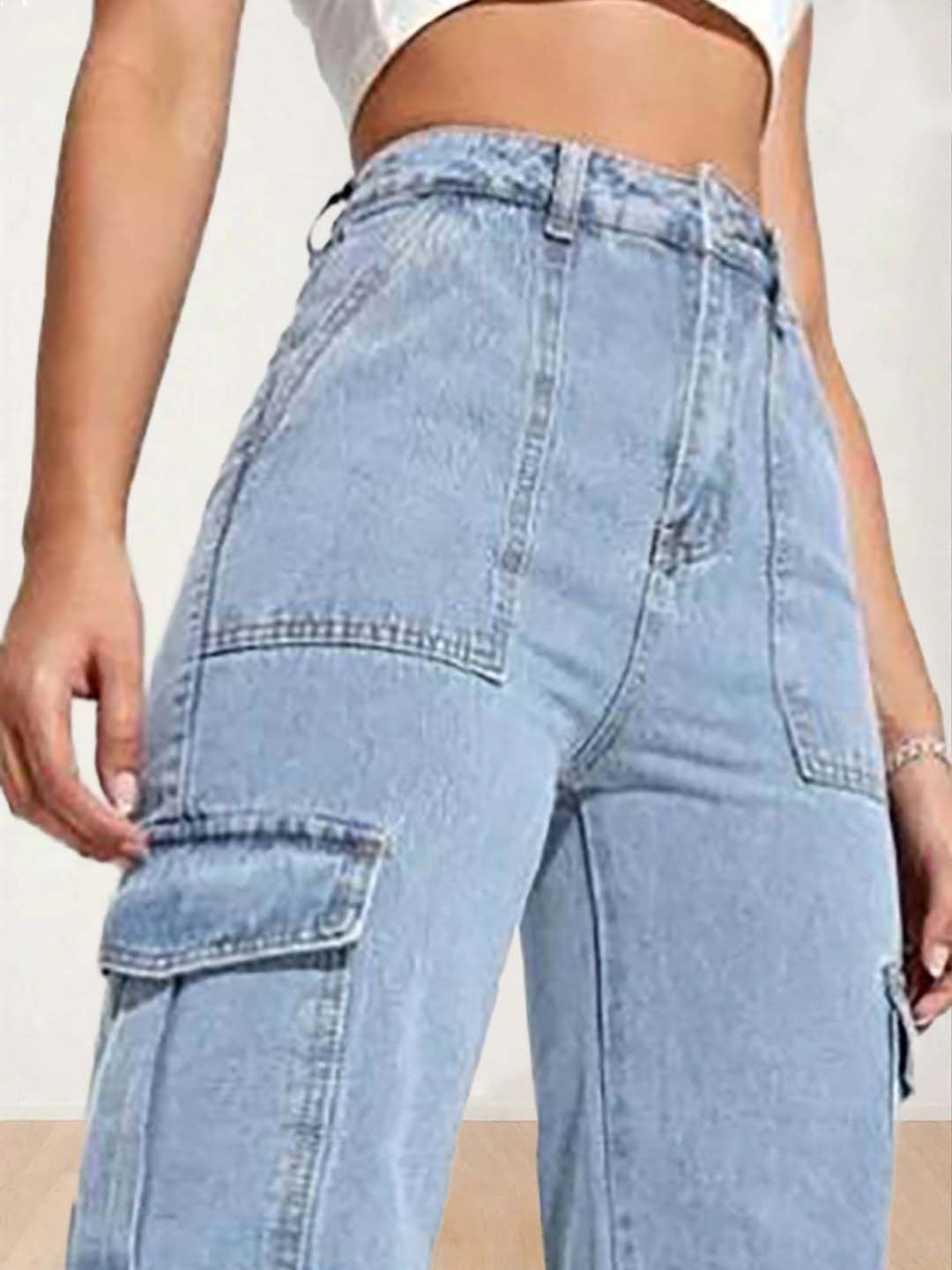 Kotty Women Regular Fit High-Rise Stretchable Cotton Cargo Jeans