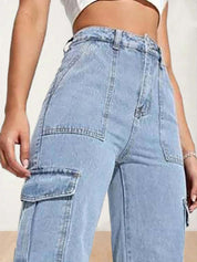 Kotty Women Regular Fit High-Rise Stretchable Cotton Cargo Jeans