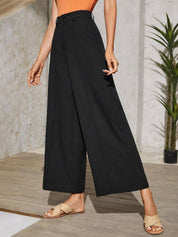 KOTTY Basics Women Relaxed Straight Wide Leg High-Rise Cropped Trousers