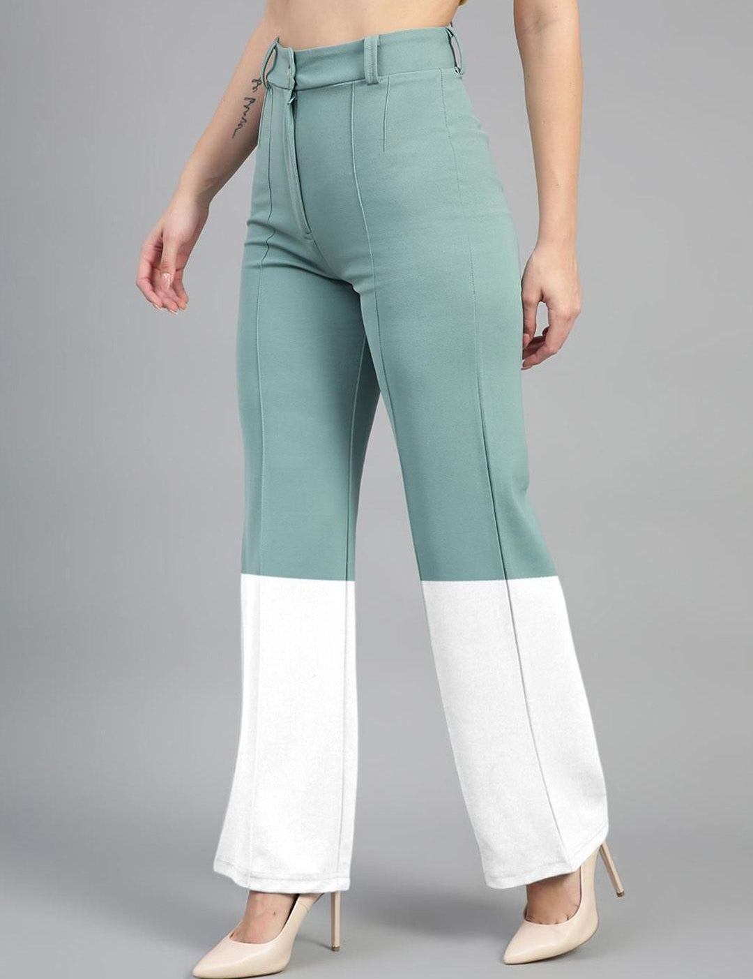 Kotty Women Colourblocked High-Rise Easy Wash Trousers