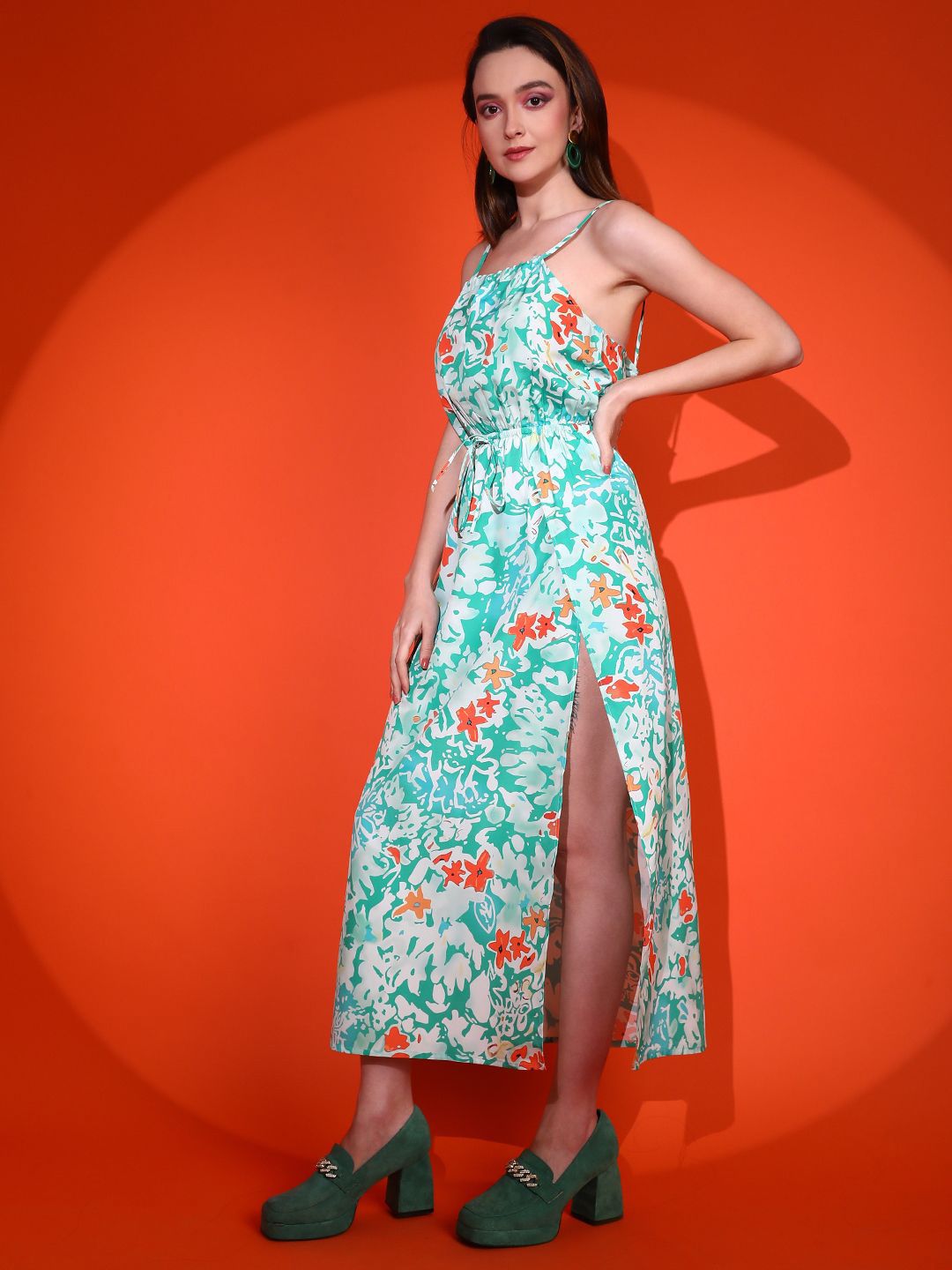 Kotty Women Floral Printed Shoulder Straps Maxi Dress