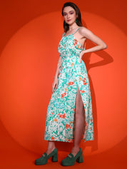 Kotty Women Floral Printed Shoulder Straps Maxi Dress