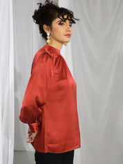 Kotty Women Satin High Neck Cuffed Sleeves Top