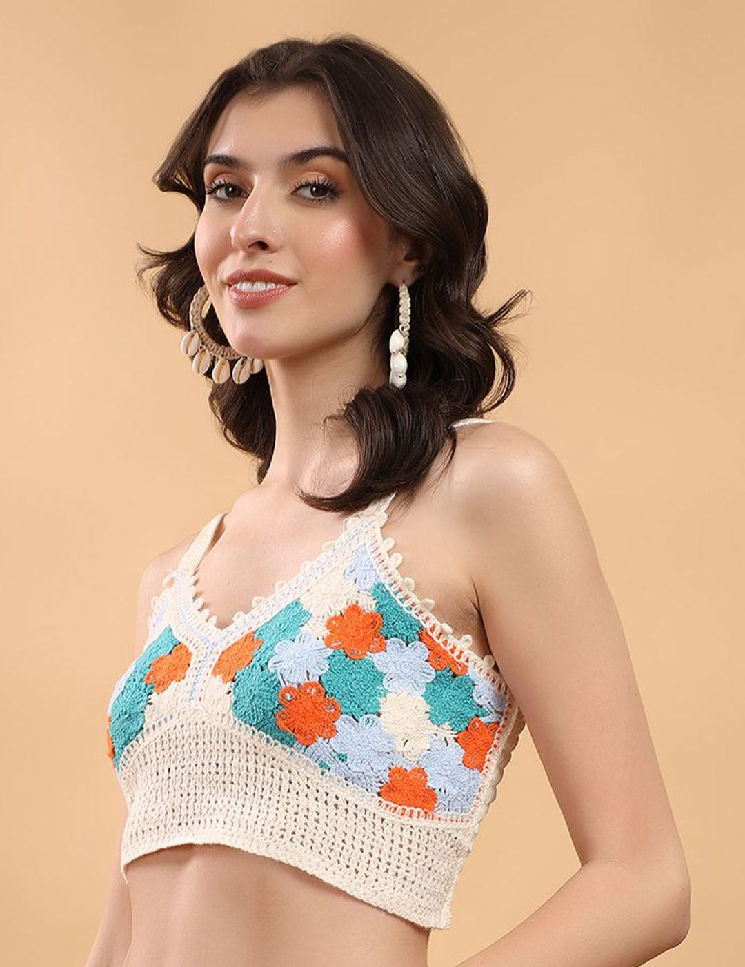Kotty Embellished Print Cotton Crop Top