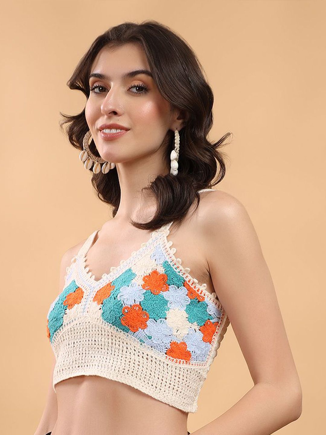 Kotty Embellished Print Cotton Crop Top