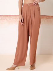 Kotty Women Comfort Relaxed Fit High-Rise Pleated Parallel Trousers