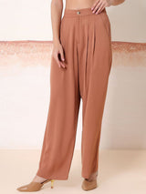 Kotty Women Comfort Relaxed Fit High-Rise Pleated Parallel Trousers