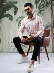 Kotty Men Spread Collar Vertical Striped Casual Shirt