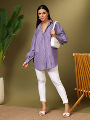 Kotty Women Oversized Fit Spread Collar Micro Checked Cotton Casual Shirt