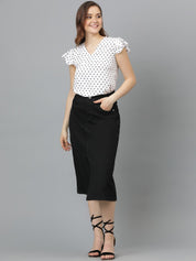 Kotty Polka Dot Print Flutter Sleeve Crepe Top
