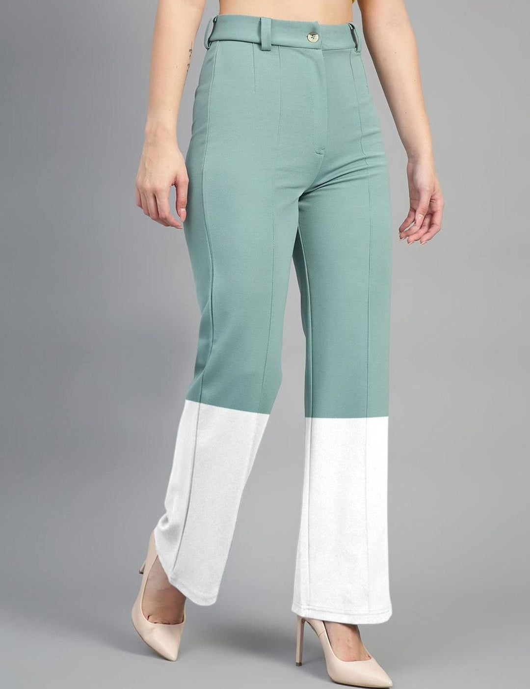 Kotty Women Colourblocked High-Rise Easy Wash Trousers