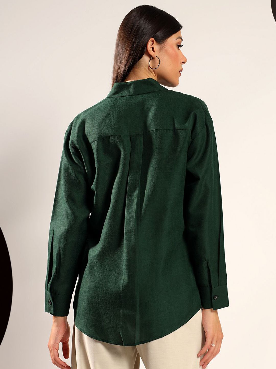 Kotty Women Relaxed Fit Solid Spread Collar Cotton Casual Shirt