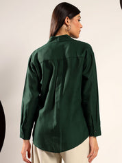 Kotty Women Relaxed Fit Solid Spread Collar Cotton Casual Shirt