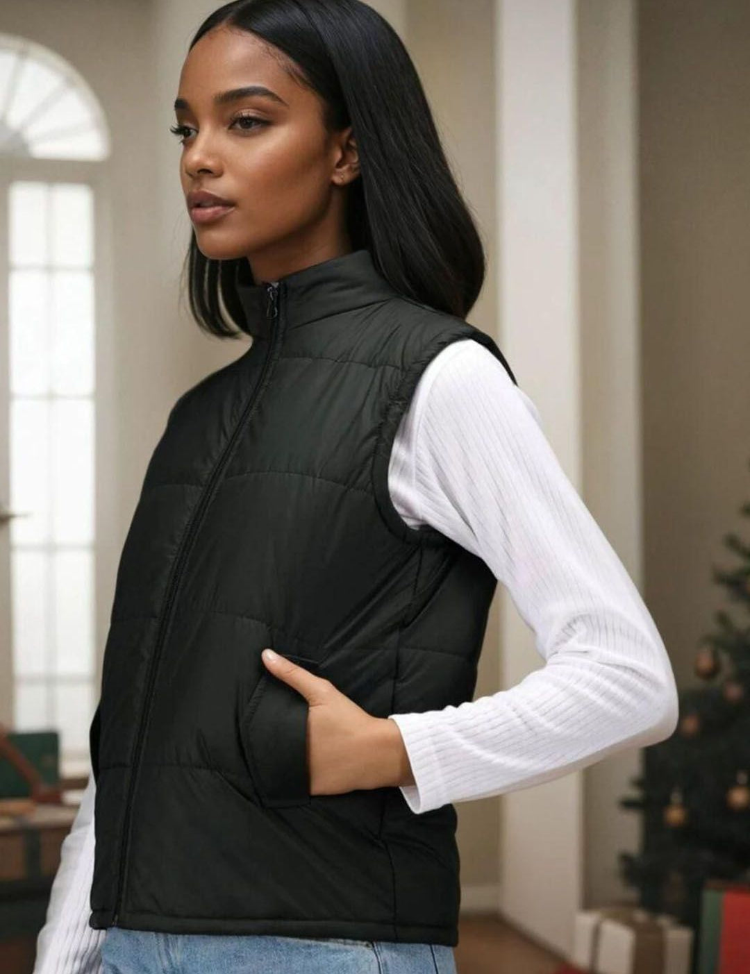 Kotty Women Stand Collar Solid Lightweight Gilet Jacket