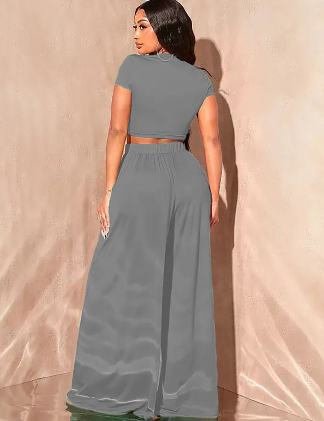 Kotty Round Neck Crop Top With Wide-Leg Trousers Co-Ords