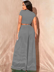 Kotty Round Neck Crop Top With Wide-Leg Trousers Co-Ords