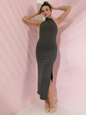 Kotty Women Solid Halter Neck Bodycon Maxi Dress